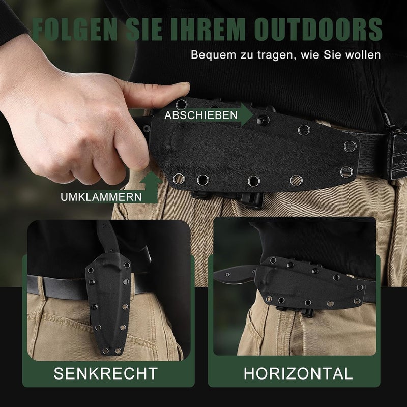 Omesio Fixed Blade Knife, 8.46" Full Tang EDC Horizontal Carry for Men, Green Anti-Slip G10 Handle Sharp 5Cr13MoV Steel Tactical Camping Knife with Kydex Sheath, Ideal for Gifting - Image 4